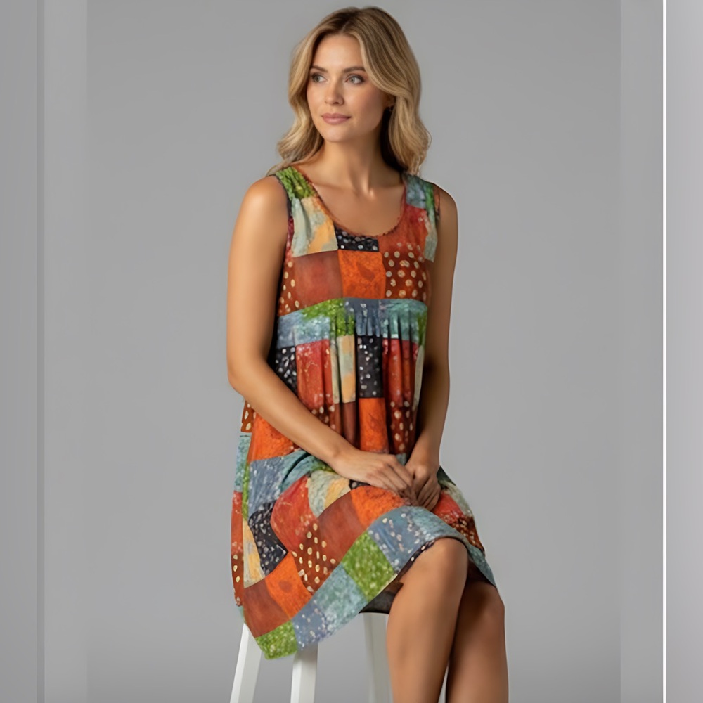 Patchwork Print Paisley Floral Sleeveless Dress - Picture 2 of 9